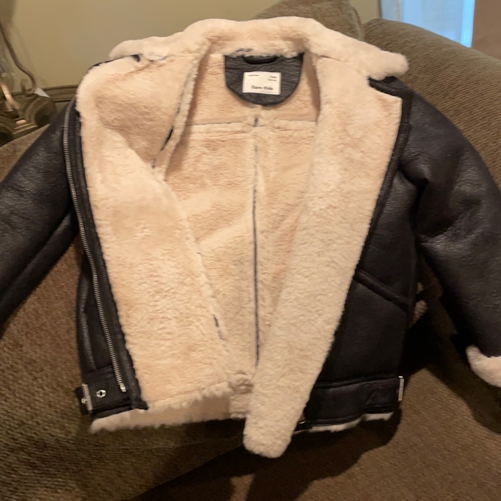 Zara girls sharpa faux leather coat